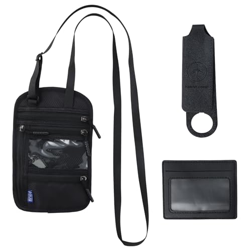 FESSOSKO Brustbeutel Damen Herren, Diebstahlsichere RFID Brusttasche, Wasserdichter Reisegeldbeutel mit Kartenetui, Kofferanhänger, für Reisepass Dokumente, Schwarz von FESSOSKO