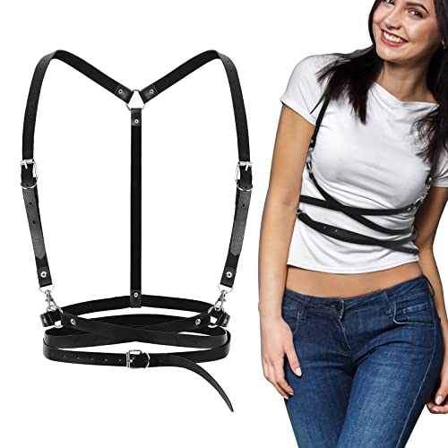 FESSOSKO Punk Leder Körperkette Harness Gürtel, Punk Taillengürtel Gothic Weste Gürtel, Skinny Body Verstellbare Gürtel, Mädchen Gothic Körperketten Gürtel PU Leder Gothic Gürtel für Cosplay Party von FESSOSKO