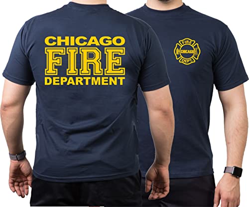 Chicago FIRE Dept. volle dunkelgelbe Schrift, Navy T-Shirt 3XL von FEUER1