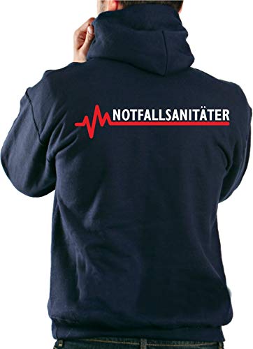 FEUER1 Hoodie Navy, NOTFALLSANITÄTER mit roter EKG-Linie L von FEUER1