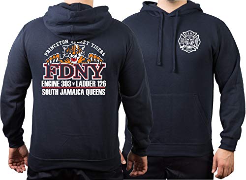 FEUER1 Hoodie Navy, New York City Fire Dept. E303/L126 Princeton St. Tigers South Jamaica (Queens), M von FEUER1