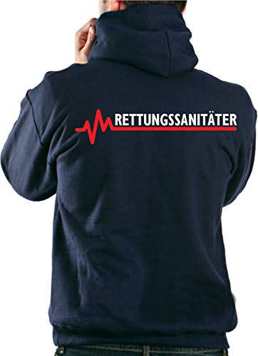 FEUER1 Hoodie Navy, RETTUNGSSANITÄTER mit roter EKG-Linie L von FEUER1