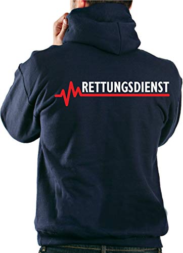 FEUER1 Hoodie Navy, Rettungsdienst mit roter EKG-Linie L von FEUER1