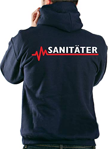 FEUER1 Hoodie Navy, SANITÄTER mit roter EKG-Linie L von FEUER1