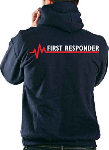 FEUER1 Kapuzensweatjacke Navy, First Responder mit roter EKG-Linie XXL von FEUER1