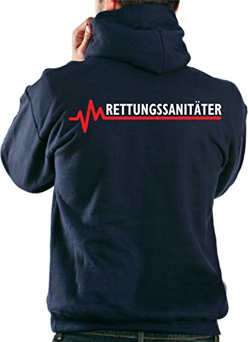 FEUER1 Kapuzensweatjacke Navy, RETTUNGSSANITÄTER mit roter EKG-Linie L von FEUER1