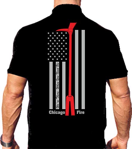 FEUER1 Polo Black, Chicago Fire Dept. Flag Halligan Tool in Silber/rot 3XL von FEUER1