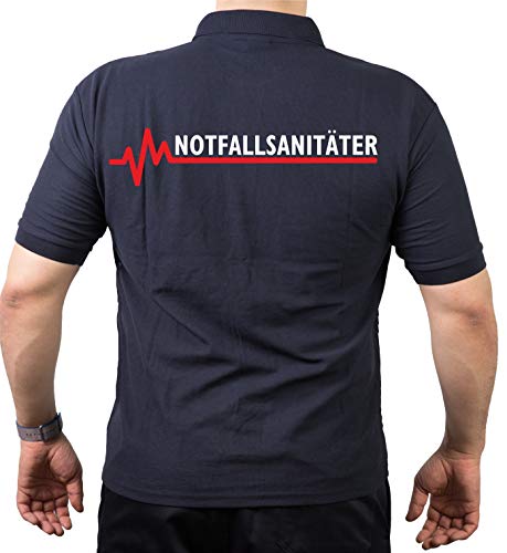 FEUER1 Poloshirt Navy, NOTFALLSANITÄTER mit roter EKG-Linie L von FEUER1