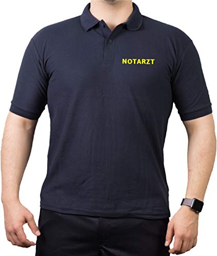 FEUER1 Poloshirt Navy, Notarzt in Neongelb (Brustdruck) (L) von FEUER1