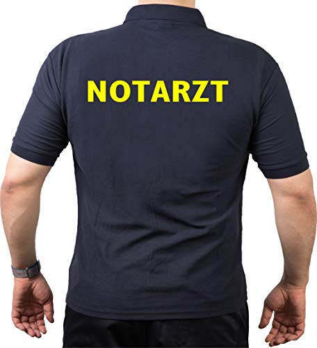 FEUER1 Poloshirt Navy, Notarzt in Neongelb L von FEUER1