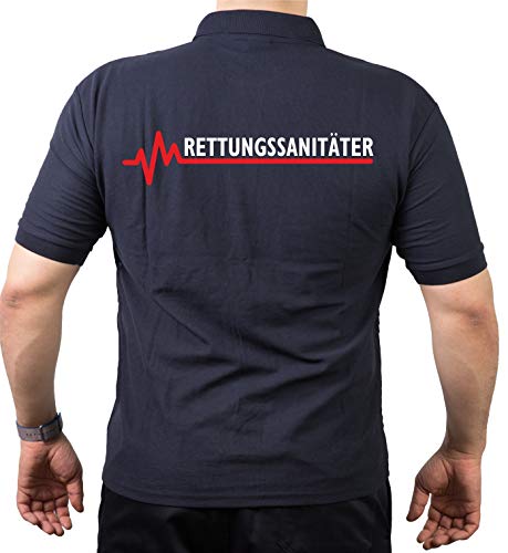 FEUER1 Poloshirt Navy, RETTUNGSSANITÄTER mit roter EKG-Linie M von FEUER1