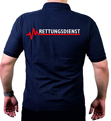 FEUER1 Poloshirt Navy, Rettungsdienst mit roter EKG-Linie XXL von FEUER1