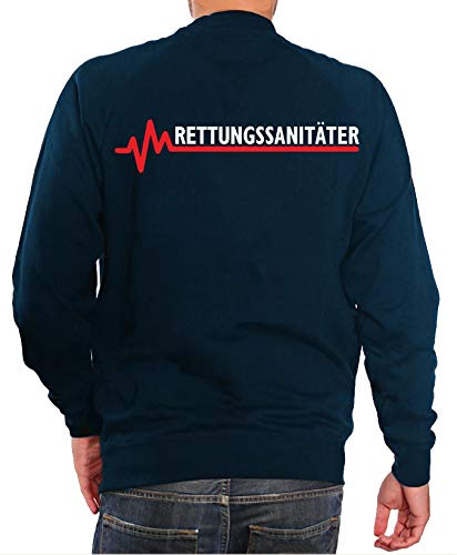 FEUER1 Sweatshirt Navy, RETTUNGSSANITÄTER mit roter EKG-Linie M von FEUER1