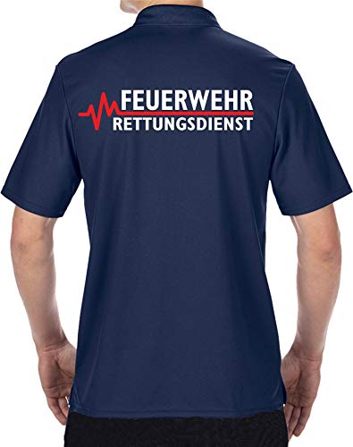 Funktions-Poloshirt Navy, Feuerwehr - Rettungsdienst mit roter EKG-Linie L von FEUER1