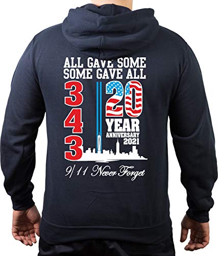 Hoodie Navy, 9/11 WTC 20 Years - Never Forget (2021 Edition) XL von FEUER1