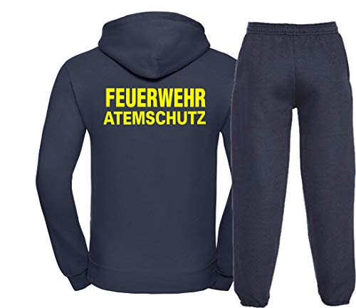 Kapuzen-Jogginganzug Navy, Feuerwehr ATEMSCHUTZ Neongelb XXL von FEUER1
