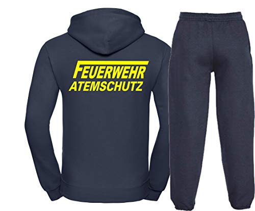 Kapuzen-Jogginganzug Navy, Feuerwehr ATEMSCHUTZ langes F Neongelb XXL von FEUER1