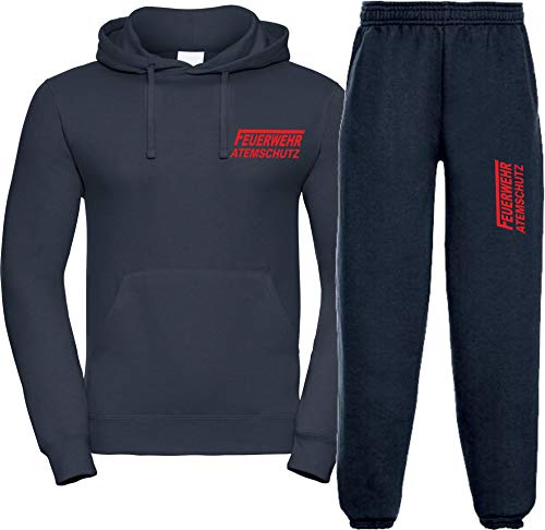 Kapuzen-Jogginganzug Navy, Feuerwehr ATEMSCHUTZ langes F rot M von FEUER1