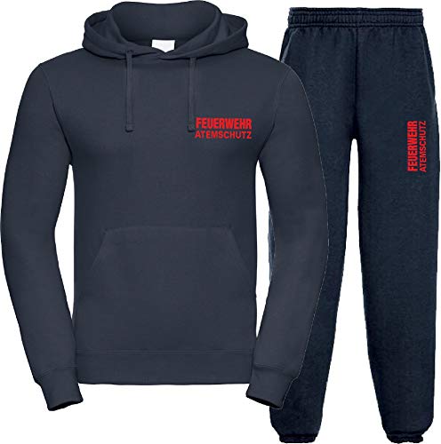 Kapuzen-Jogginganzug Navy, Feuerwehr ATEMSCHUTZ rot L von FEUER1
