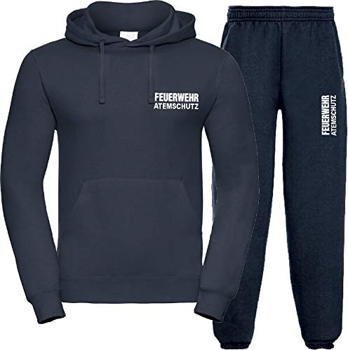 Kapuzen-Jogginganzug Navy, Feuerwehr ATEMSCHUTZ weiß M von FEUER1