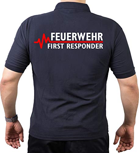 Poloshirt Navy, Feuerwehr - First Responder mit roter EKG-Linie M von FEUER1