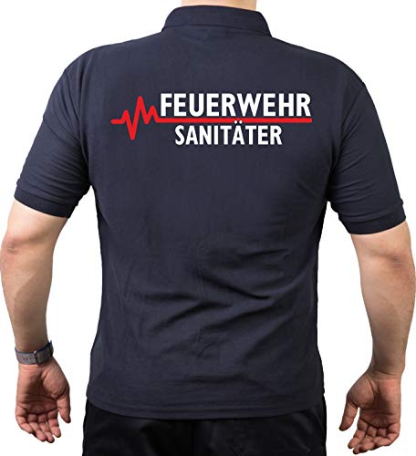 Poloshirt Navy, Feuerwehr - SANITÄTER mit roter EKG-Linie L von FEUER1
