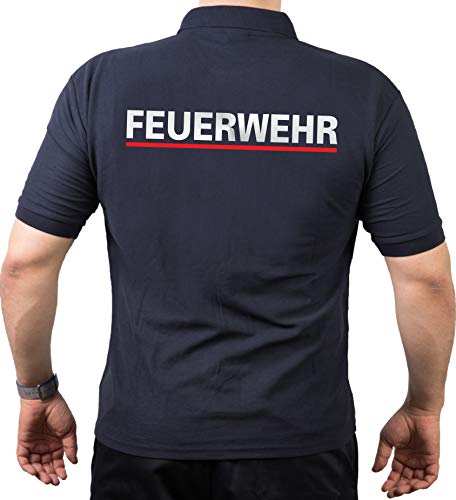 Poloshirt Navy, Feuerwehr Silber mit rotem Streifen (L) von FEUER1