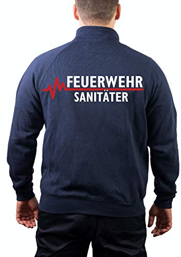 Sweatjacke Navy, Feuerwehr - SANITÄTER mit roter EKG-Linie M von FEUER1