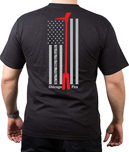 Chicago FIRE Dept. Flag + Halligan Tool, Black T-Shirt XL von FEUER1