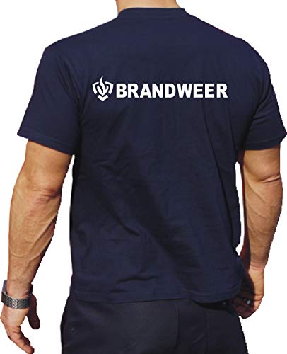 T-Shirt Blauw, BRANDWEER, Embleem en schrijven aan beide Kanten wit M von FEUER1