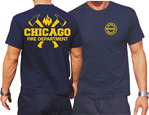 T-Shirt Navy, Chicago Fire Dept. mit Äxten und Standard-Emblem in gelb XXL von FEUER1