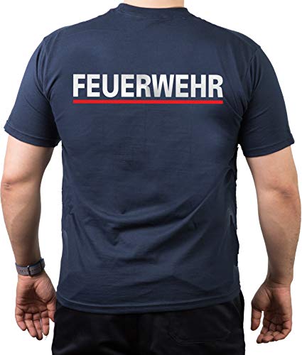 T-Shirt Navy, Feuerwehr Silber mit rotem Streifen (L) von FEUER1