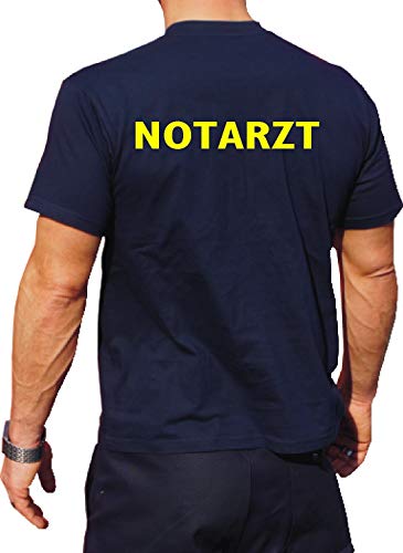 T-Shirt Navy, Notarzt, Schrift Neongelb L von FEUER1