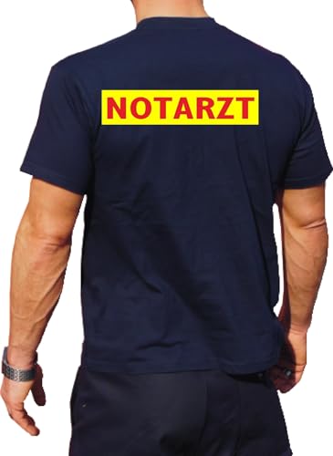 T-Shirt Navy, Notarzt rot auf Neongelb L von FEUER1