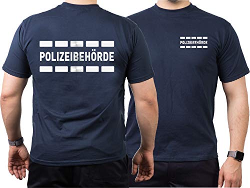 T-Shirt Navy, POLIZEIBEHÖRDE in Silber-reflektierend mit Streifendesign 3XL von FEUER1