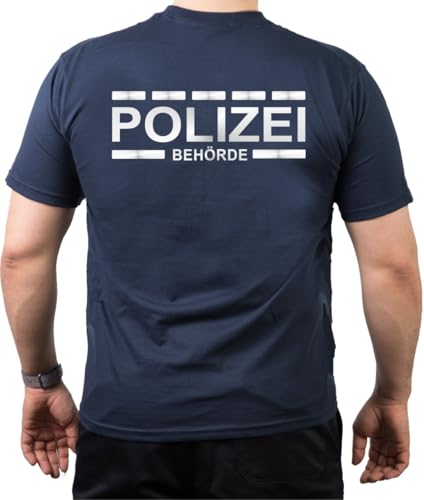 T-Shirt Navy, Polizei in Silber-reflektierend mit Streifendesign BEHÖRDE im Streifen XXL von FEUER1