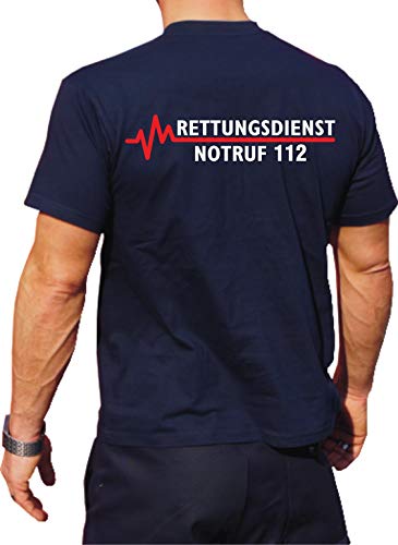 T-Shirt Navy, Rettungsdienst Notruf 112 mit roter EKG-Linie (S) von FEUER1