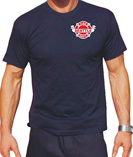 T-Shirt Navy, Seattle Fire Dept. Brustdruck zweifarbig 3XL von FEUER1