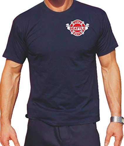 T-Shirt Navy, Seattle Fire Dept. Brustdruck zweifarbig XXL von FEUER1