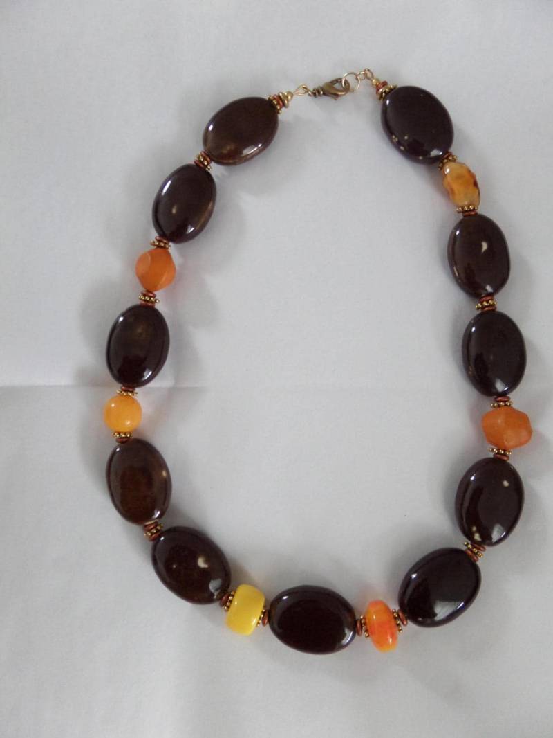 Braun Und Orange Statement Halskette Braun Und Orange Statement Halskette von FEVERGRASSBEADS