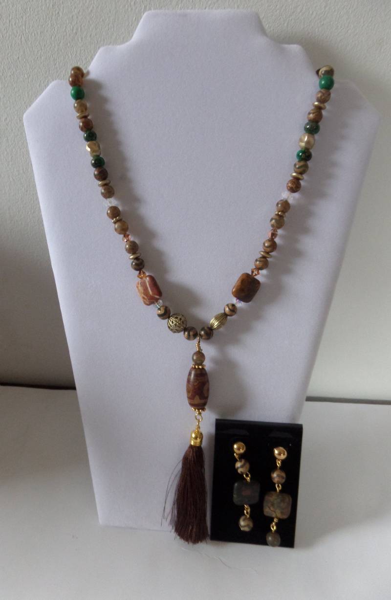 Dzi Perle, Picasso Jassper, Swarovski-Kristall, Statement Halskette Set Dzi Perle, Picasso Jassper, Swarovski-Kristall, Statement Halskette Set von FEVERGRASSBEADS