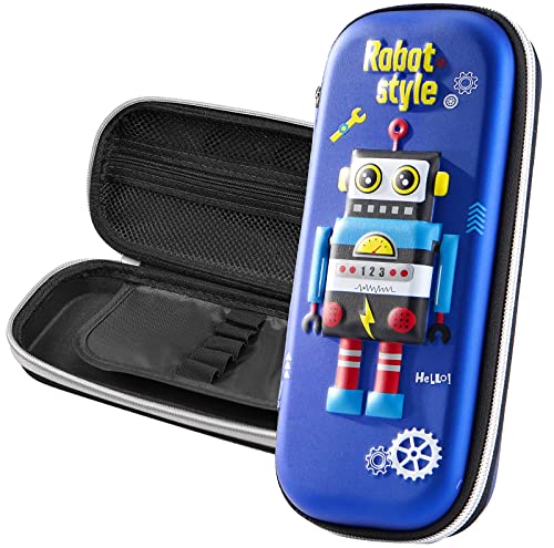 FEWOFJ 3D Roboter Bleistift Fall für Kinder Jungen, wasserdichte Bleistift Box mit Fächern Stift Tasche (blau) von FEWOFJ