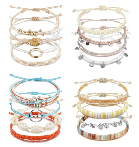 FEYIR 16 Stück Boho Surfer Armband Verstellbare Ozeanwelle String Armbänder Handgemacht Wasserdicht Sommer Geflochtenes Seil Strand Armband Fußkettchen für Frauen von FEYIR