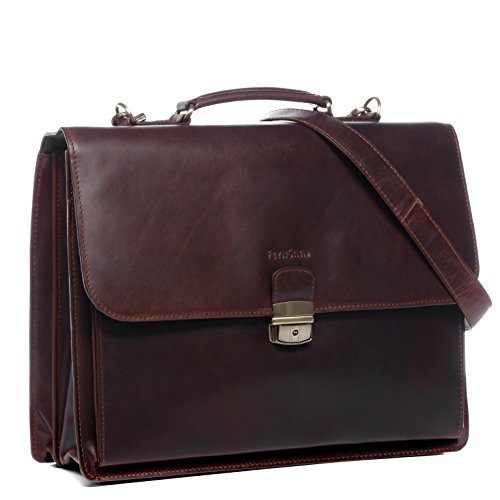 FEYNSINN Berlin Aktentasche Emilio aus Premium Leder I Business-Tasche XL groß für Herren 15 Zoll Laptop-Fach I Arbeitstasche Laptoptasche braun handgefertigt von FEYNSINN