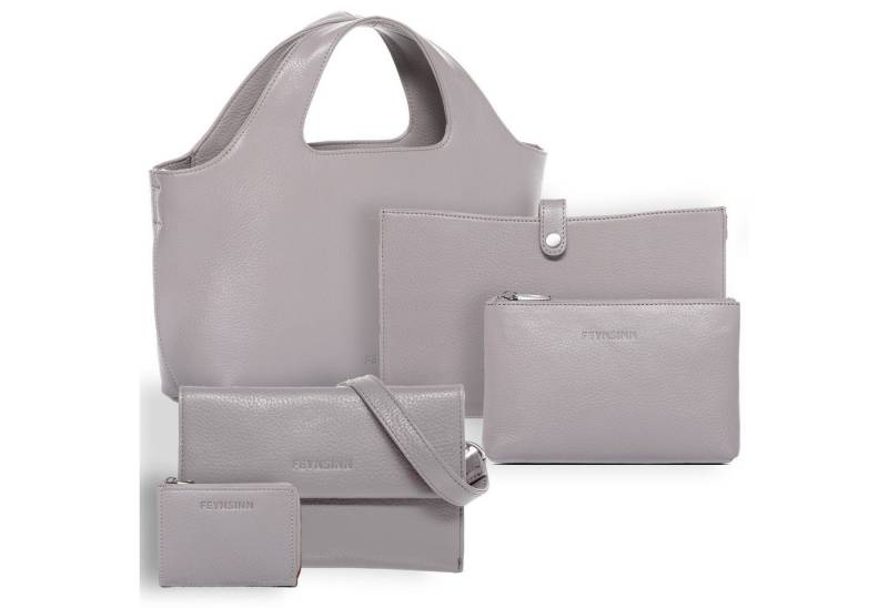 FEYNSINN Umhängetasche echt Leder Henkel groß Laptop-Hülle hell-grey, Henkeltasche Echtleder für Damen, Ledertasche hell-grau von FEYNSINN