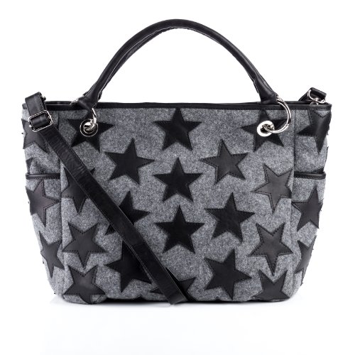 FEYNSINN Handtasche mit Langen Henkeln Stars aus Filz & Leder I Henkeltasche groß für Damen I Schultertasche schwarz handgefertigt von FEYNSINN