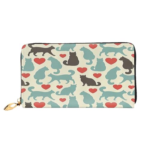 FEYUNYAN Damen-Geldbörse aus Leder, lang, Happy Walking Kitty Damen-Geldbörse, RFID-blockierend, große Kapazität, Scheckbuchhalter, mehrere Kartenfächer, Reißverschluss, Münzgeldbörse, Leder, Happy von FEYUNYAN