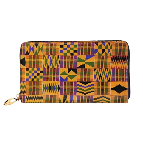 FEYUNYAN Damen-Geldbörse aus Leder, lang, afrikanischer Stammes-Stil, RFID-blockierend, große Kapazität, Scheckbuchhalter, mehrere Kartenfächer, Reißverschluss, Münzgeldbörse, Leder, African Tribal von FEYUNYAN