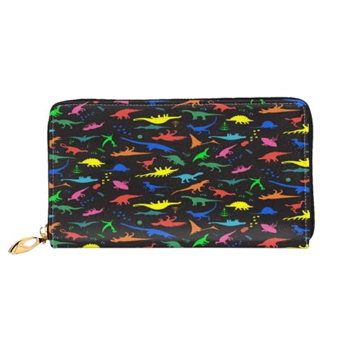 FEYUNYAN Damen-Geldbörse aus Leder, lang, niedlicher Dinosa, RFID-blockierend, großes Fassungsvermögen, Scheckbuchhalter, mehrere Kartenfächer, Reißverschluss, Münzgeldbörse, Leder, Süße Dinosaurier von FEYUNYAN