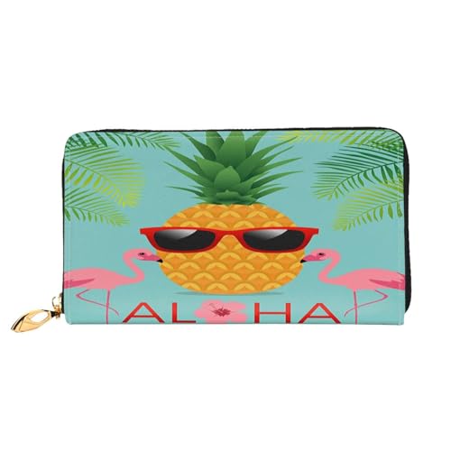 FEYUNYAN Damen Leder Lange Geldbörse Organizer Ananas Flamingo Damen Geldbörse RFID Blockierung Große Kapazität Scheckbuchhalter Mehrere Kartenfächer Reißverschluss Münzbörse Leder Damen Geldbörsen von FEYUNYAN